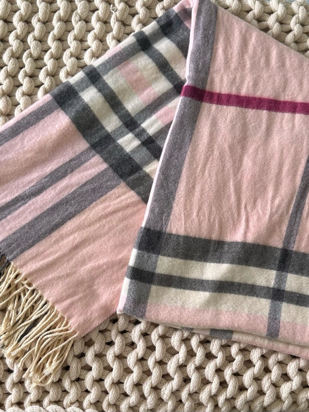 Pink Plaid Fringe Scarf